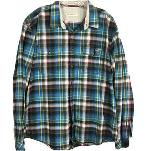 James Campbell Shirt Mens Sz XL Blue Cotton Plaid Flannel Long Sleeve Button Up